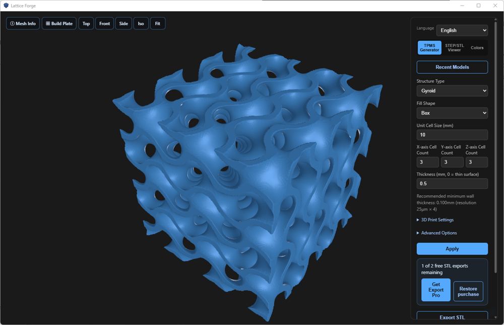 Lattiform 3D의 격자 구조 설계 화면
